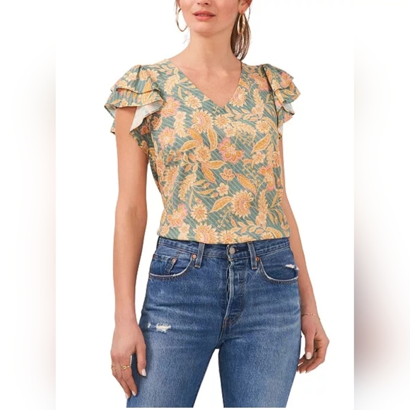 1. State Tops - Floral Ruffle Sleeve Top #31